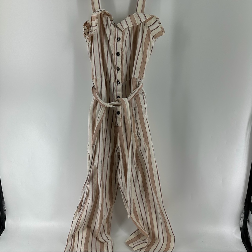 Billabong Beige and White Striped Jumpsuit